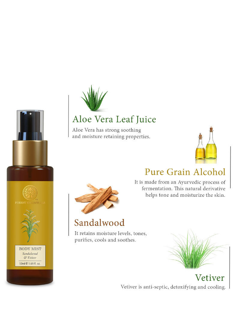 forest essentials sandalwood and vetiver body mist