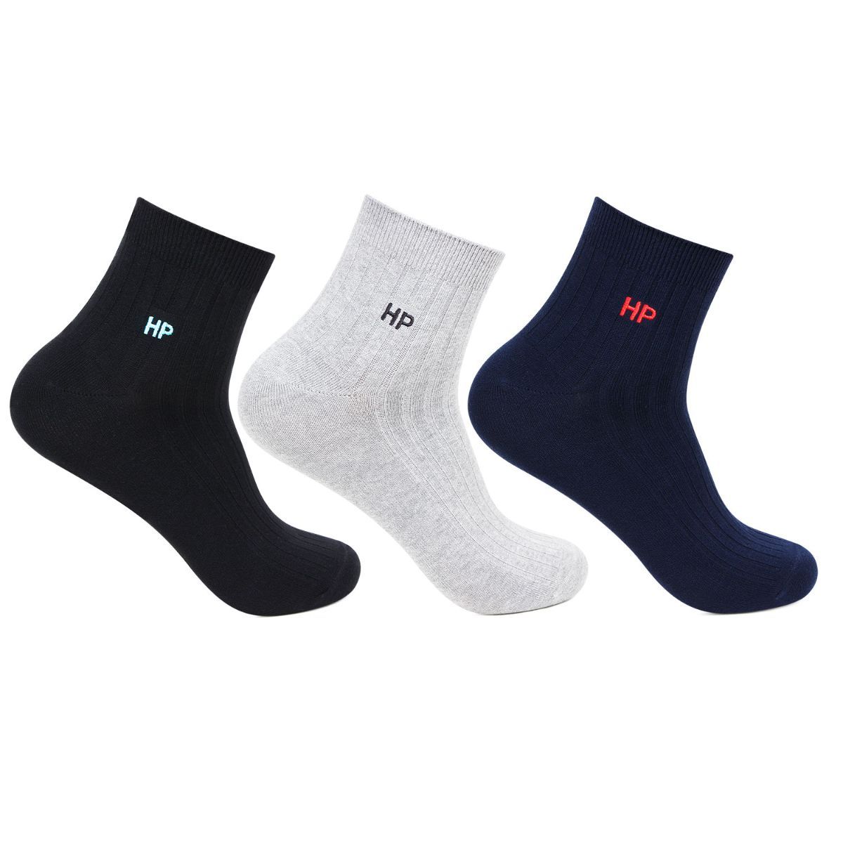 Bonjour Hush Puppies Men's Cotton Ankle Rib Socks - Pack Of 3 - Multi-Color (Free Size)