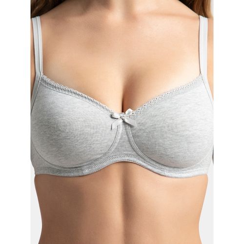 Buy Women's Wirefree Padded Super Combed Cotton Elastane Stretch Medium  Coverage Lace Styling T-Shirt Bra with Adjustable Straps - Light Skin 1723