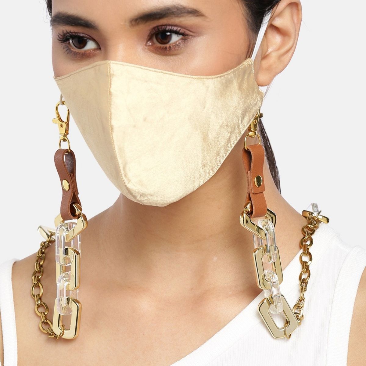 Blueberry Golden Reusable 2-Ply Satin Face Mask With Golden Chain