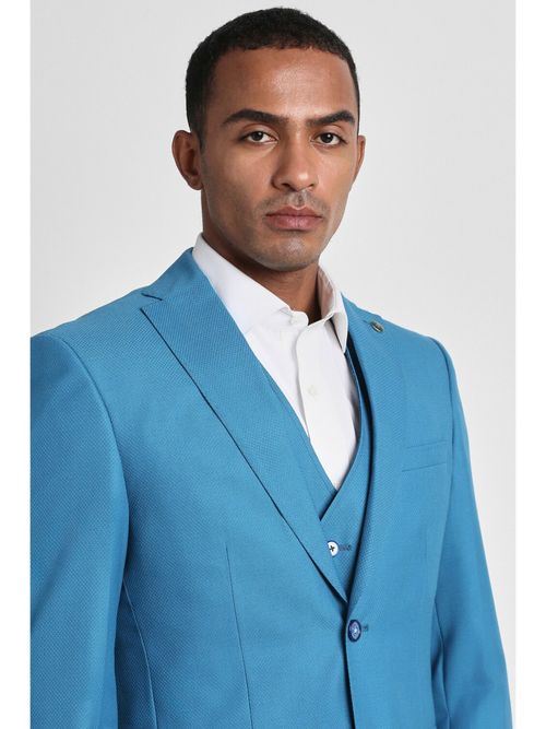Buy Peter England Men Blue Solid Slim Fit Formal Three Piece Suit