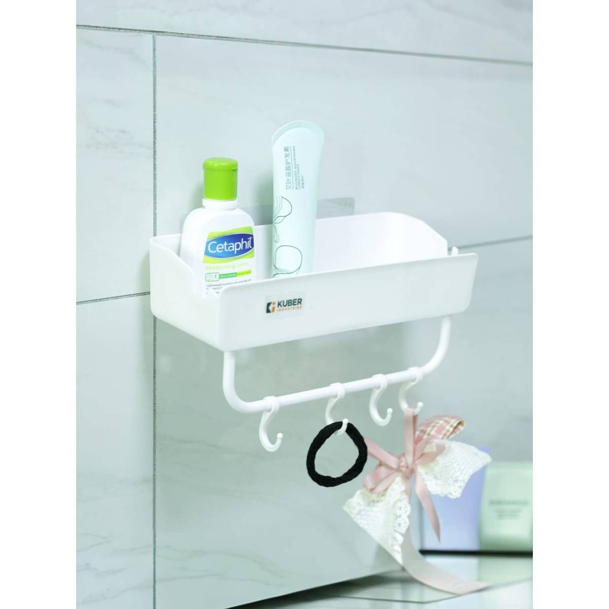 Kuber Industries Bathroom Organizer With Hookspremium Quality Pp (Pack of 2) White