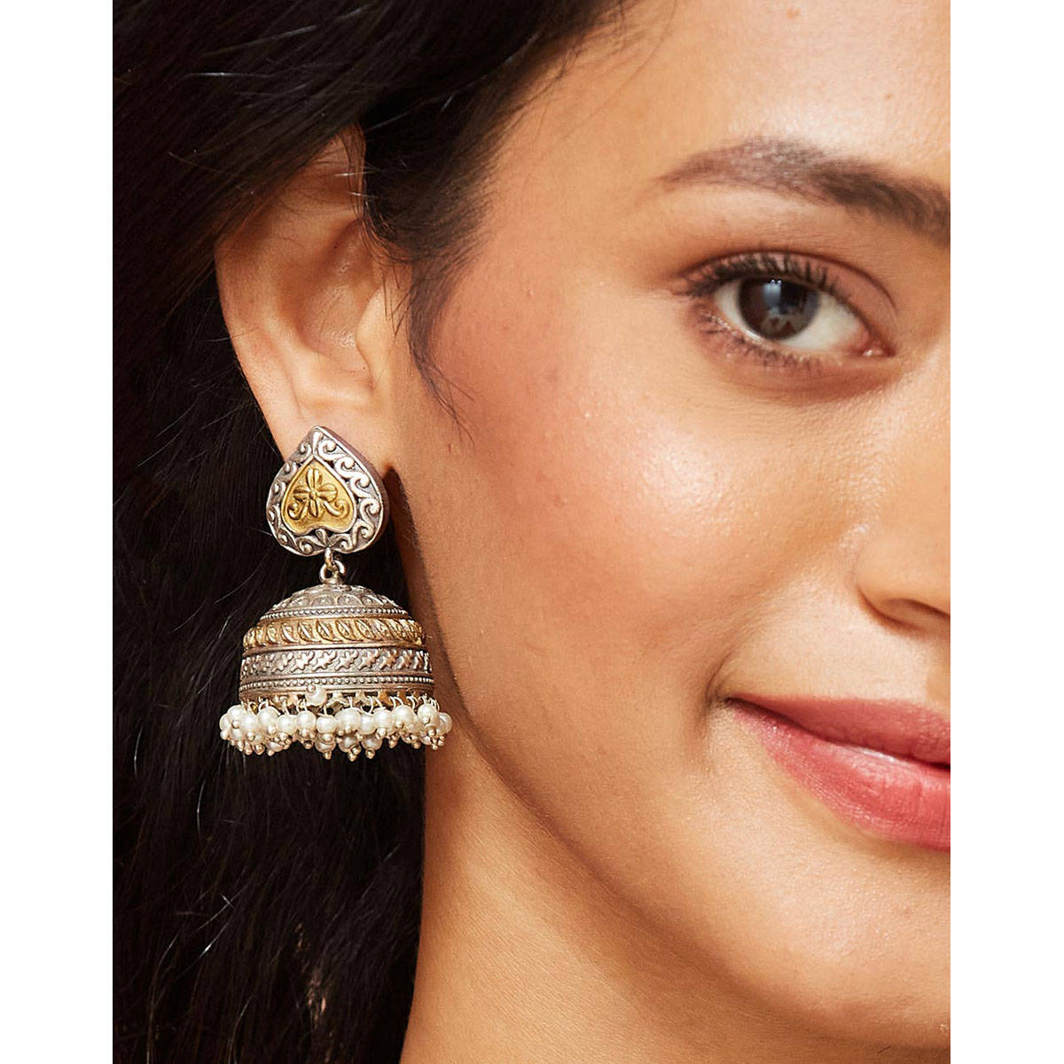 Fabindia Metal Jhumka Earrings White