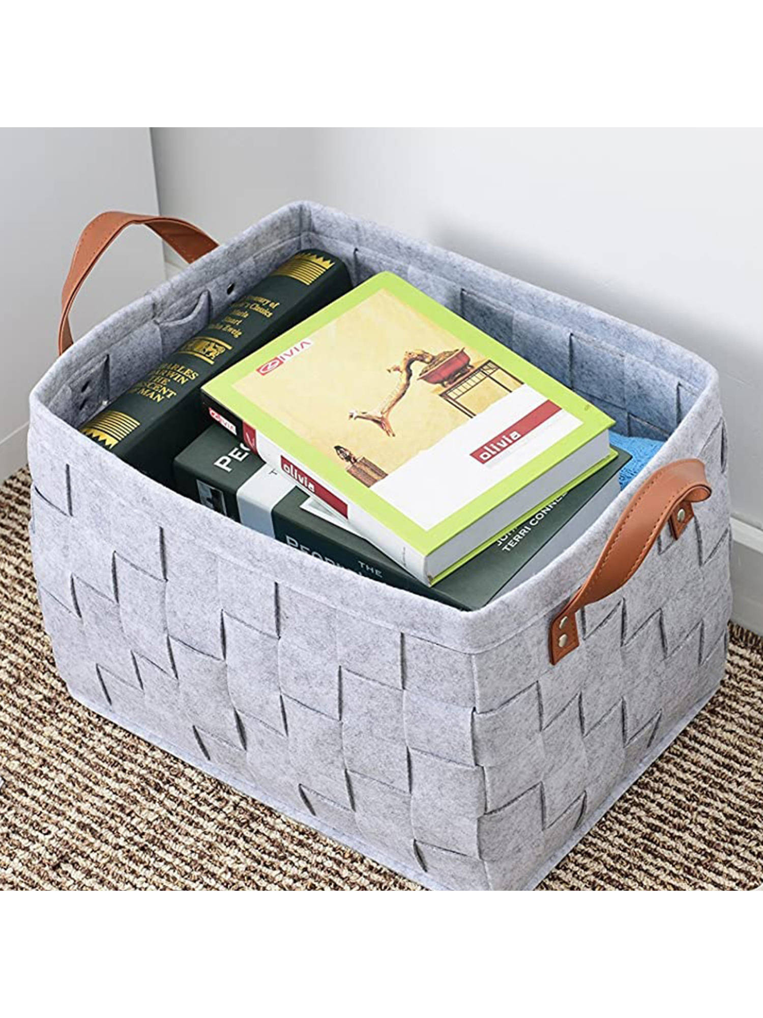 Voncasa Light Grey Felt Fabric Storage Basket