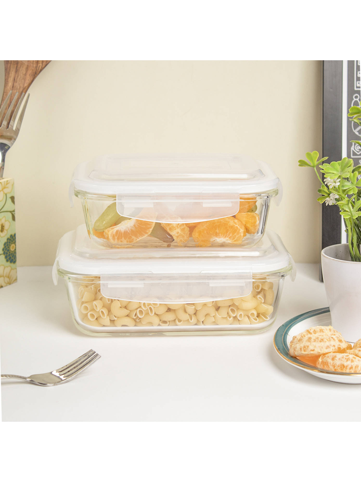 Voncasa High Borosilicate Rectangular Transparent Container (Pack of 2)