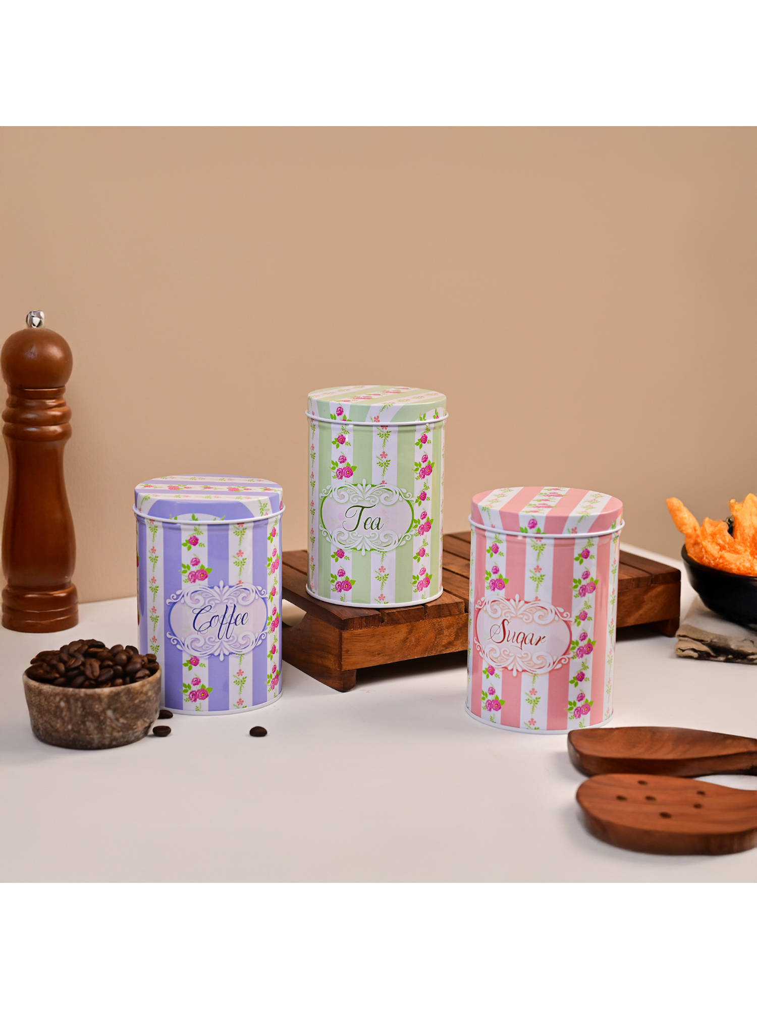 Voncasa Tea, Coffee And Sugar Jar With Lid 550Ml Each (Pack Of 3)