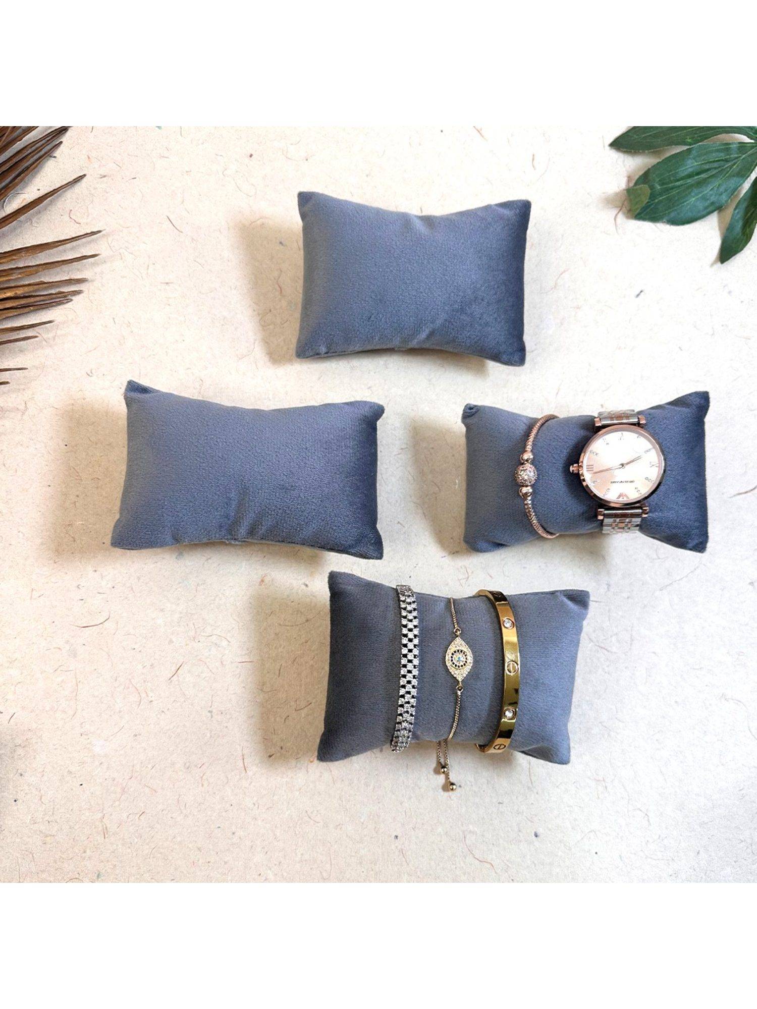 NAAYVA Grey Premium Velvet Pack of 4 Watch Organizer & Display Pillows For Closet