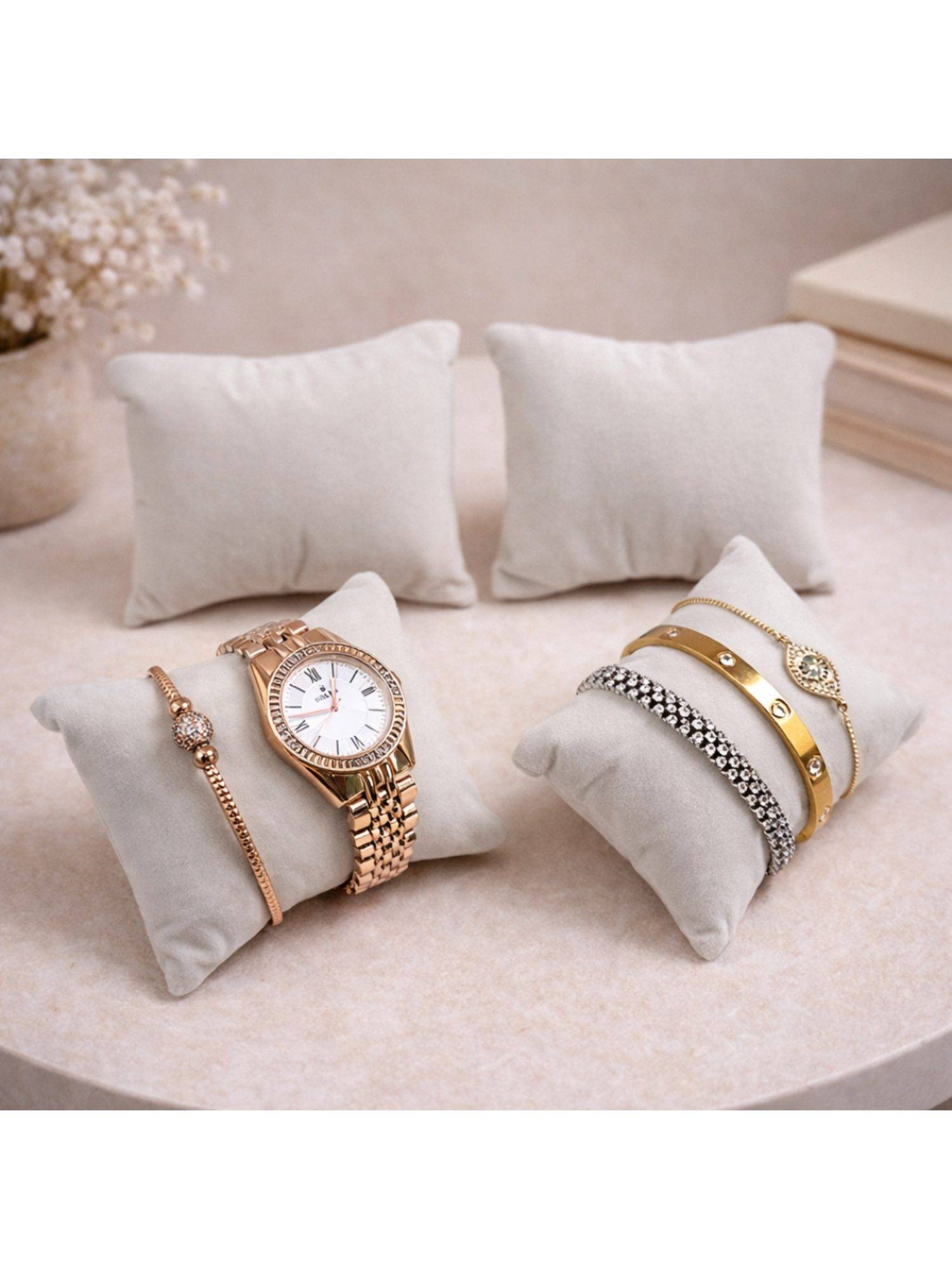 NAAYVA White Premium Flock Pack of 4 Watch Organizer & Display Pillows For Closet