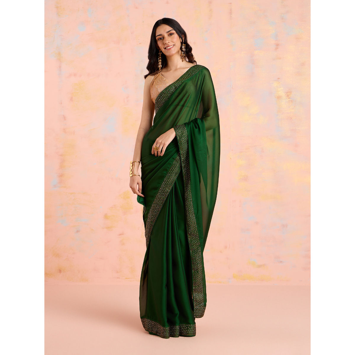 Buy Shreenathji Fashion Woven, Self Design Bollywood Art Silk, Georgette Dark  Green Sarees Online @ Best Price In India | Flipkart.com