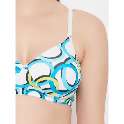 Buy Clovia Polyamide Printed Padded Full Cup Wire Free T-shirt Bra - White  Online