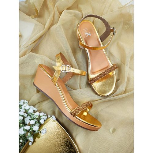 Buy The Madras Trunk Women Gold Two Inch Wedge Heels Online