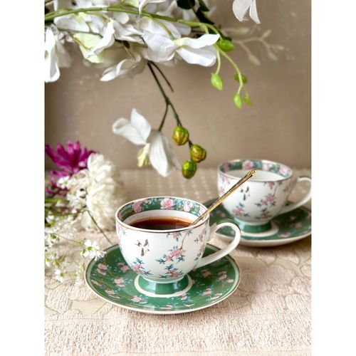 Victorian Green Cup and Saucer Set (6 Cups and 6 Saucers) – Vigneto