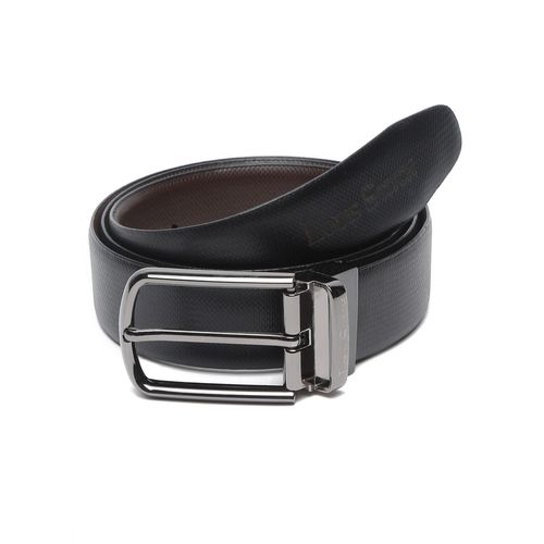 LOUIS STITCH Men's Reversible Black and Brown Italian Leather Belt with Golden Buckle (Prague_PLGD)