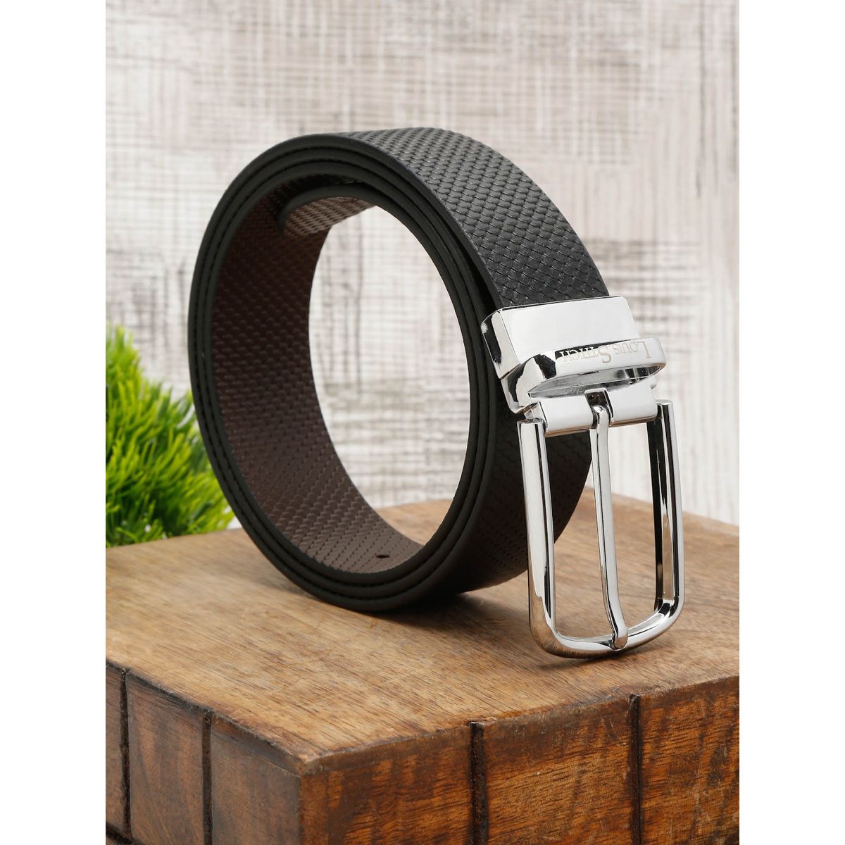 LOUIS STITCH Men Reversible Belt with Tang-Buckle Closure For Men (Silver, 44)