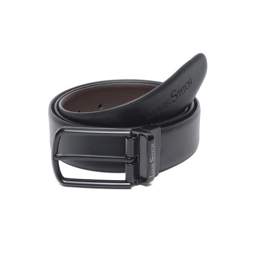 LOUIS STITCH Men's Reversible Brown and Black Italian Leather Belt with Golden Buckle (Prague_RPGD)