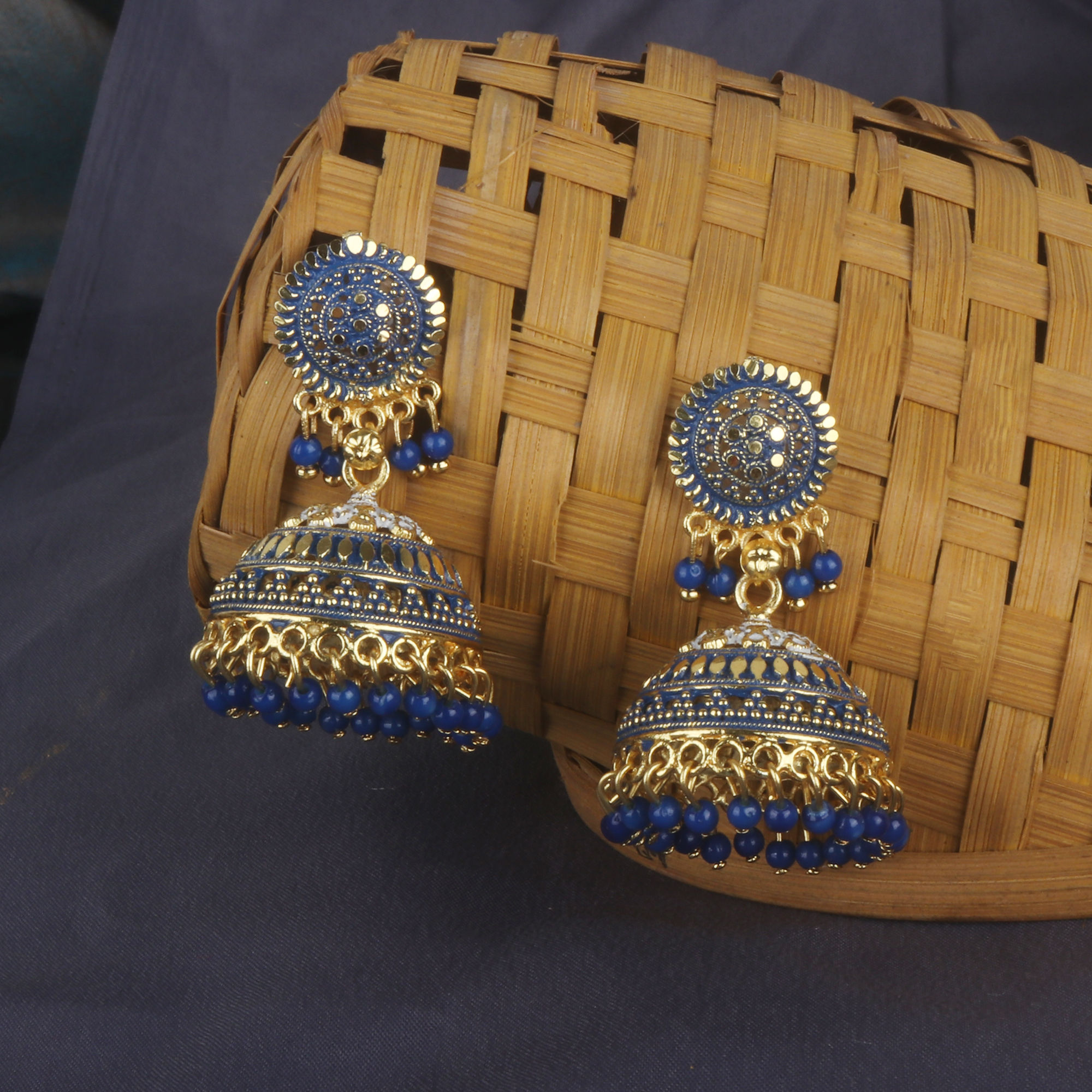 Anika's Creations Traditional Gold Plated Enamelled Party Wear Jhumka