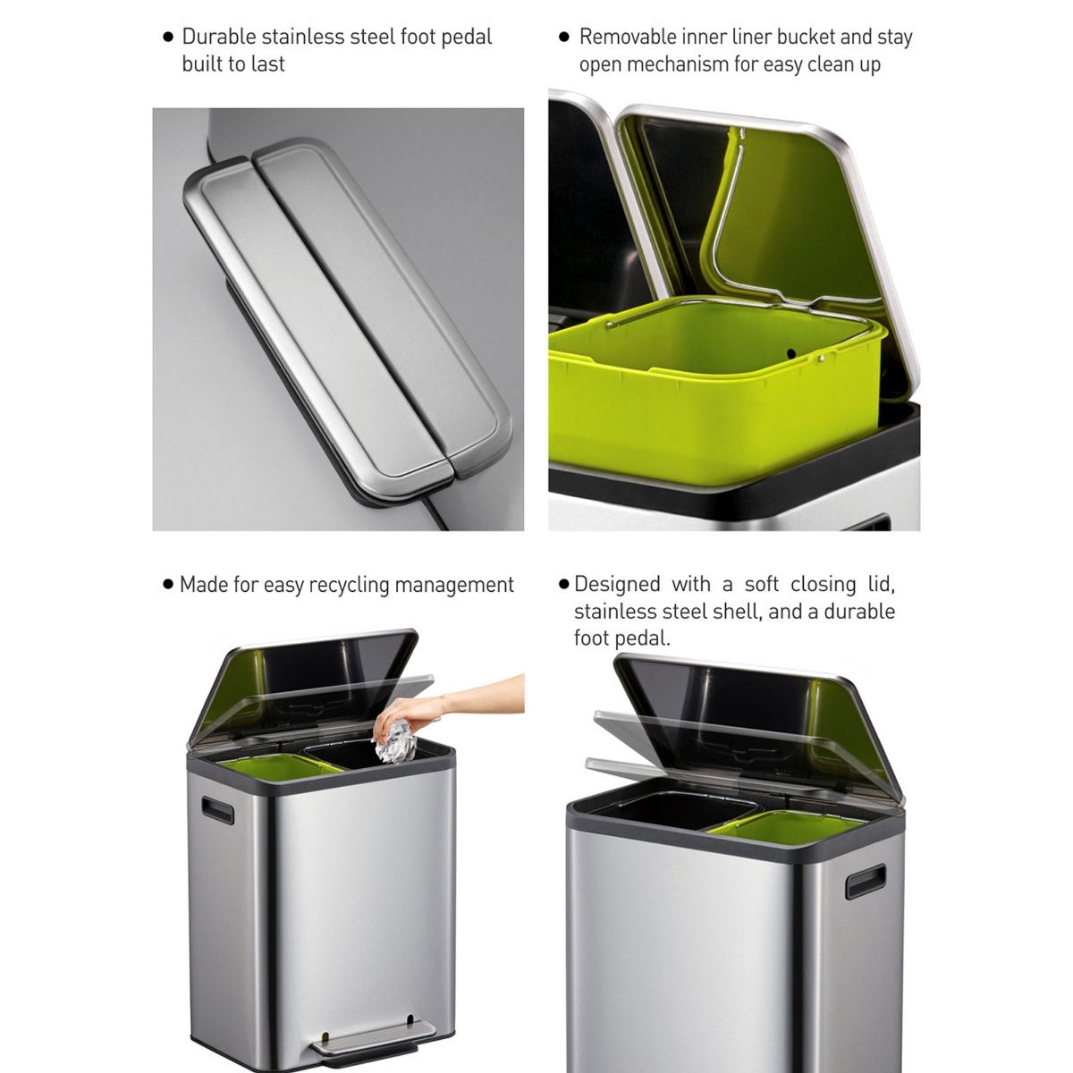 Buy OBSESSIONS Stainless Steel Step Dustbin with Dual Liner, 15+15 ...