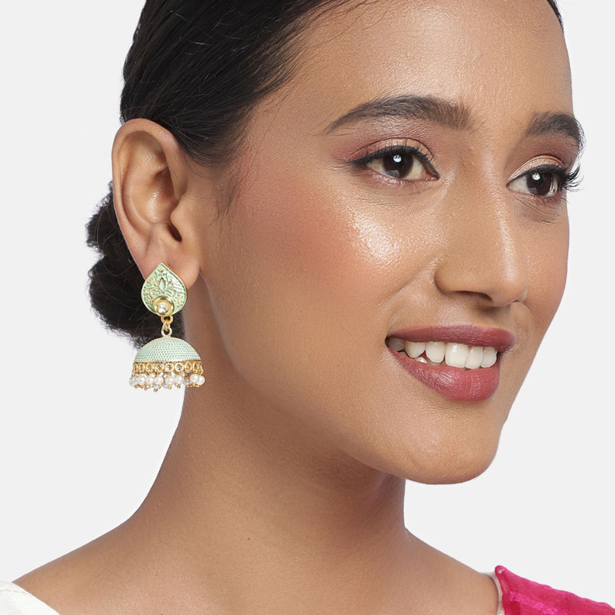 Zaveri Pearls Enamelling Pastel Green Ethnic Jhumki Earring (ZPFK9873