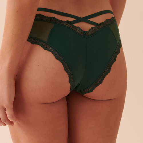 Buy La Vie En Rose Mesh and Lace Trim Cheeky Panty - Green Online
