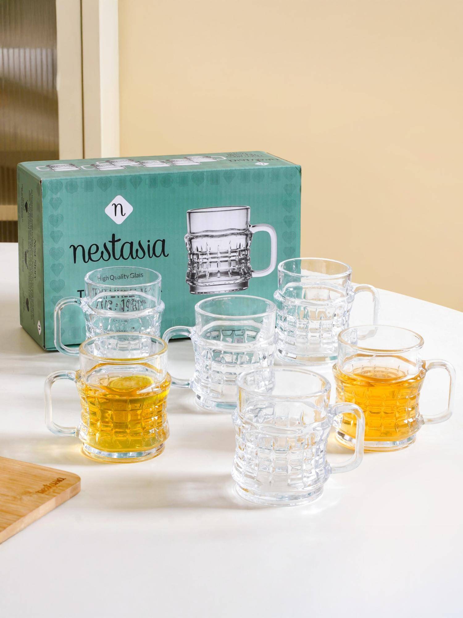 Nestasia 6 Pcs Textured Tea Cup 165Ml Transparent (Pack of 6)