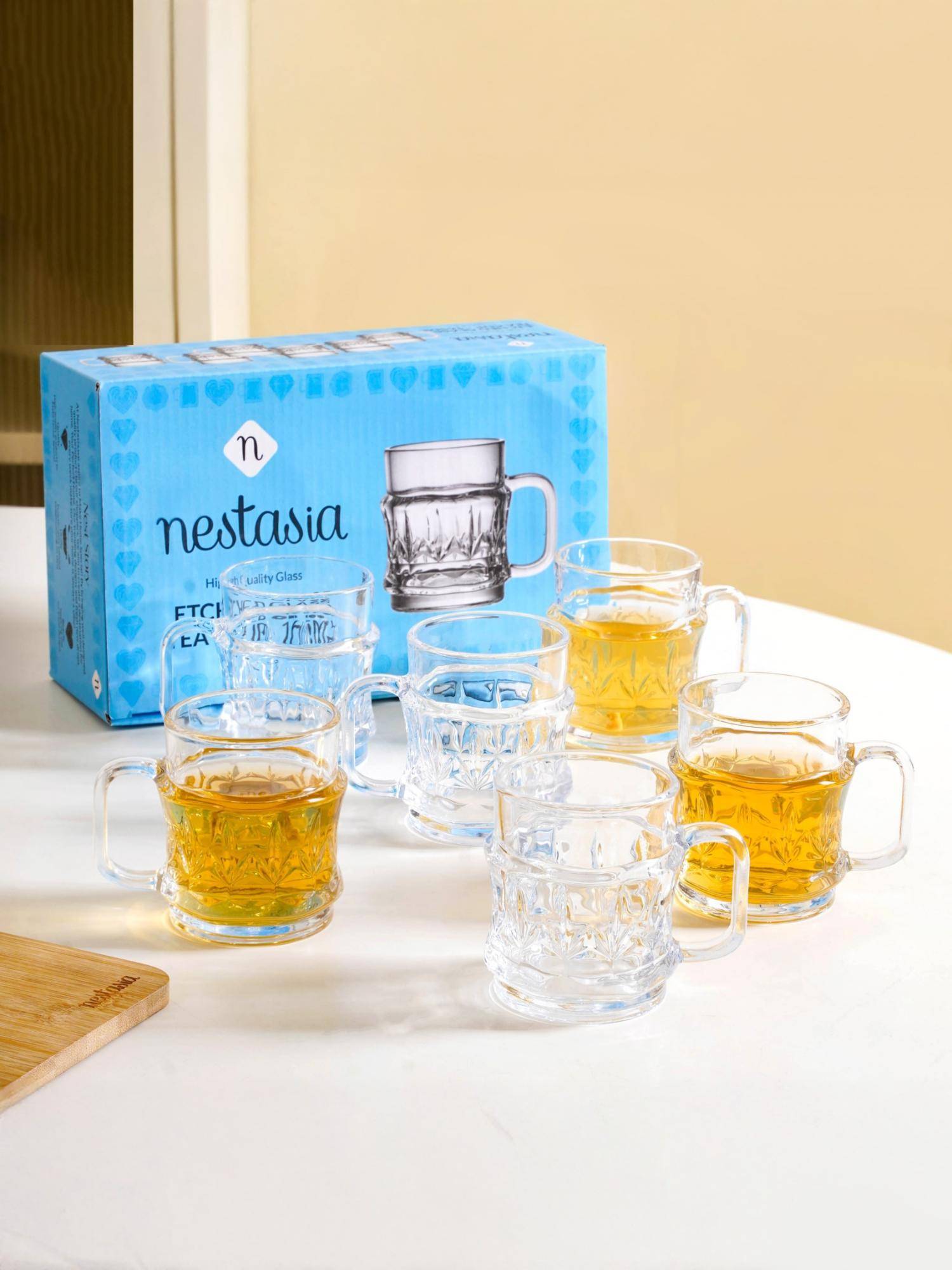 Nestasia 6 Pcs Etched Glass Tea Cup 165Ml Transparent (Pack of 6)