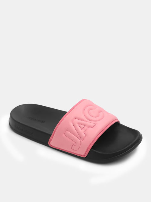 Buy Jack Jones Men Typography Pink Sliders Online