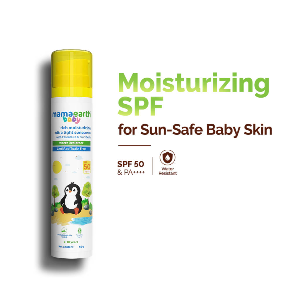 Mamaearth Baby Rich Moisturizing Ultra Light Sunscreen With SPF 50 PA++++ - Diapers & Baby Hygiene on OZO Mart