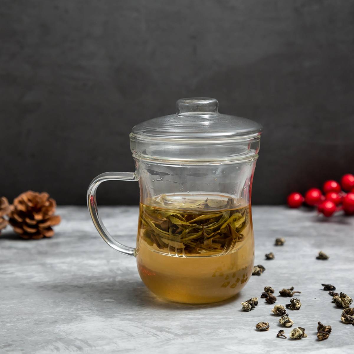 EZ Life Borosilicate Glass Elegant Tea Infuser with Strainer Lid - Transparent - 350 ml - 1 Piece