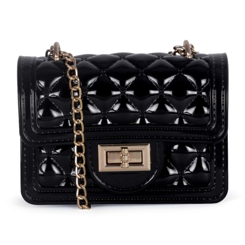 Buy Black Quilted Leather Bag With Gold Chain Online In India -  India
