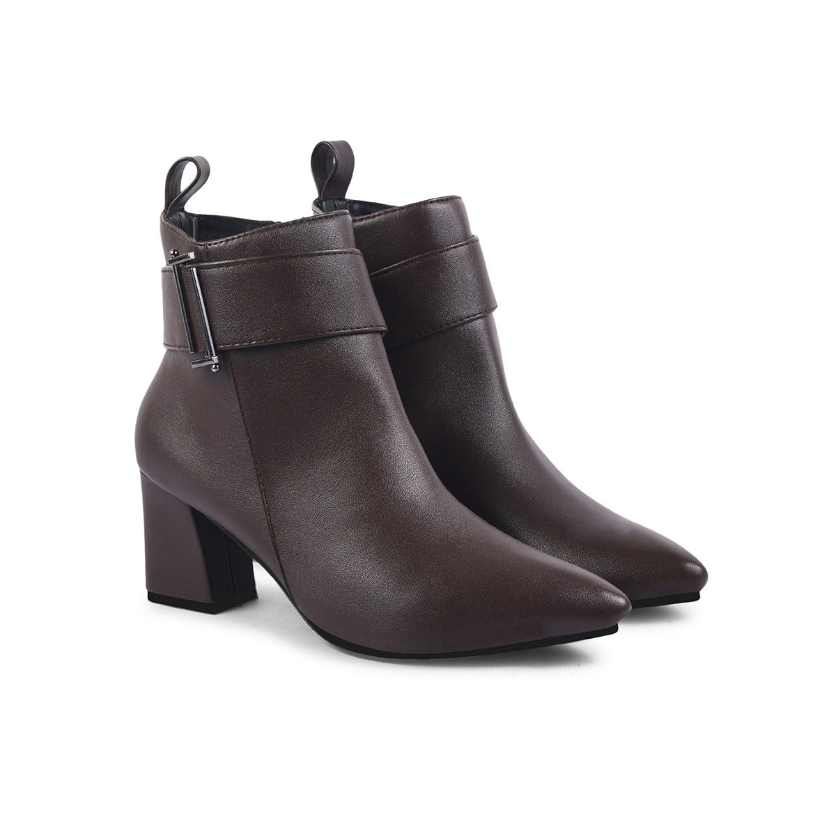 Buy SHUZ TOUCH Brown Ankle Length Heeled Boots Online