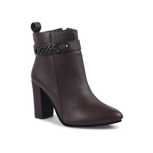 Buy SHUZ TOUCH Block Heel Mid Brown Ankle Length Boots Online