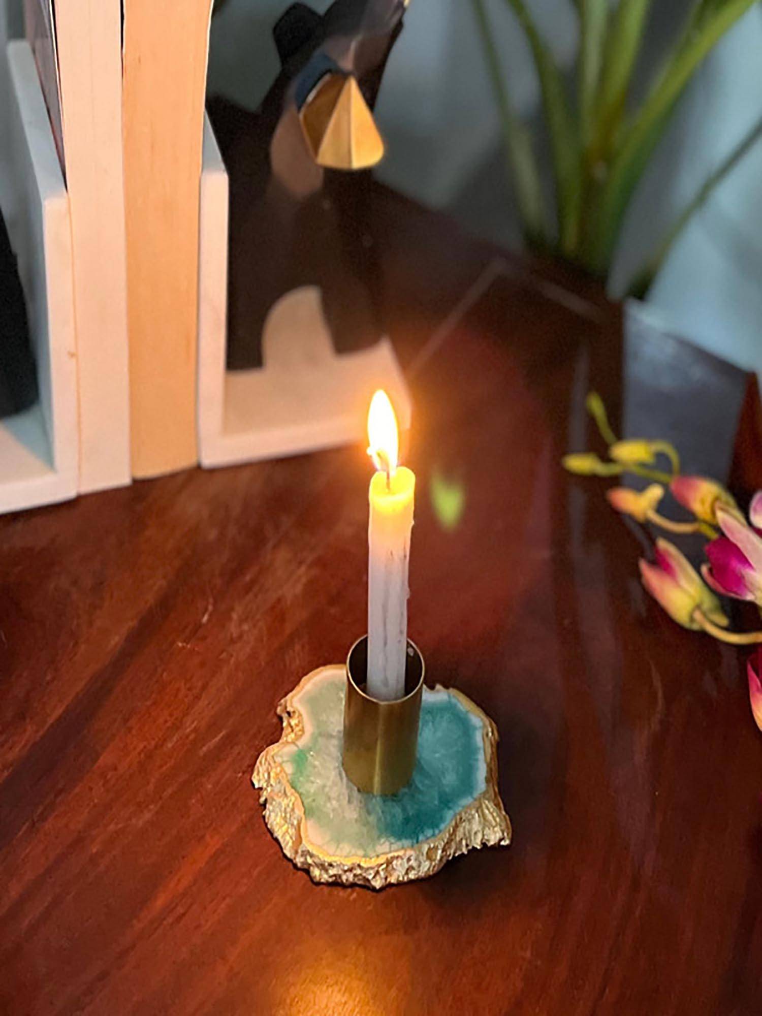 Homearte Agate Candle Holder- Green