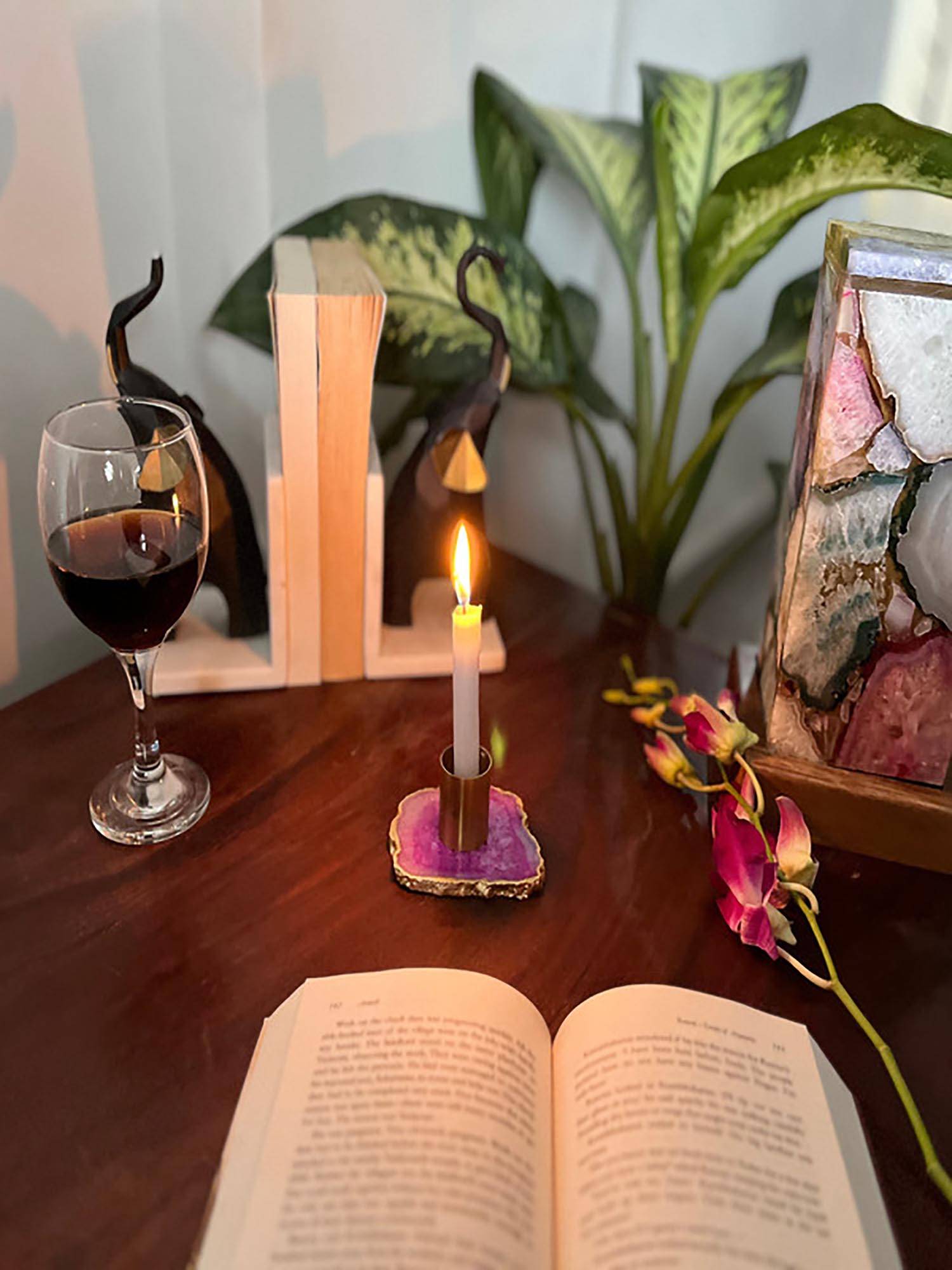 Homearte Agate Candle Holder- Pink