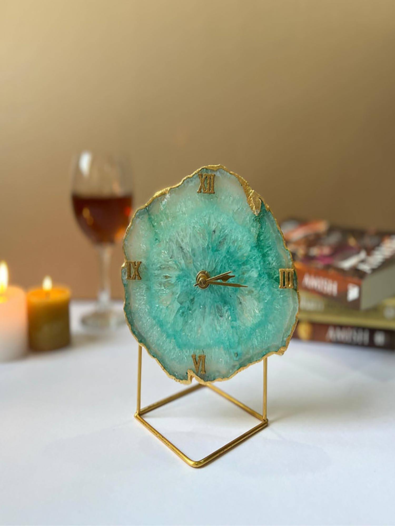 Homearte Crystal Agate Desk Clock- Green