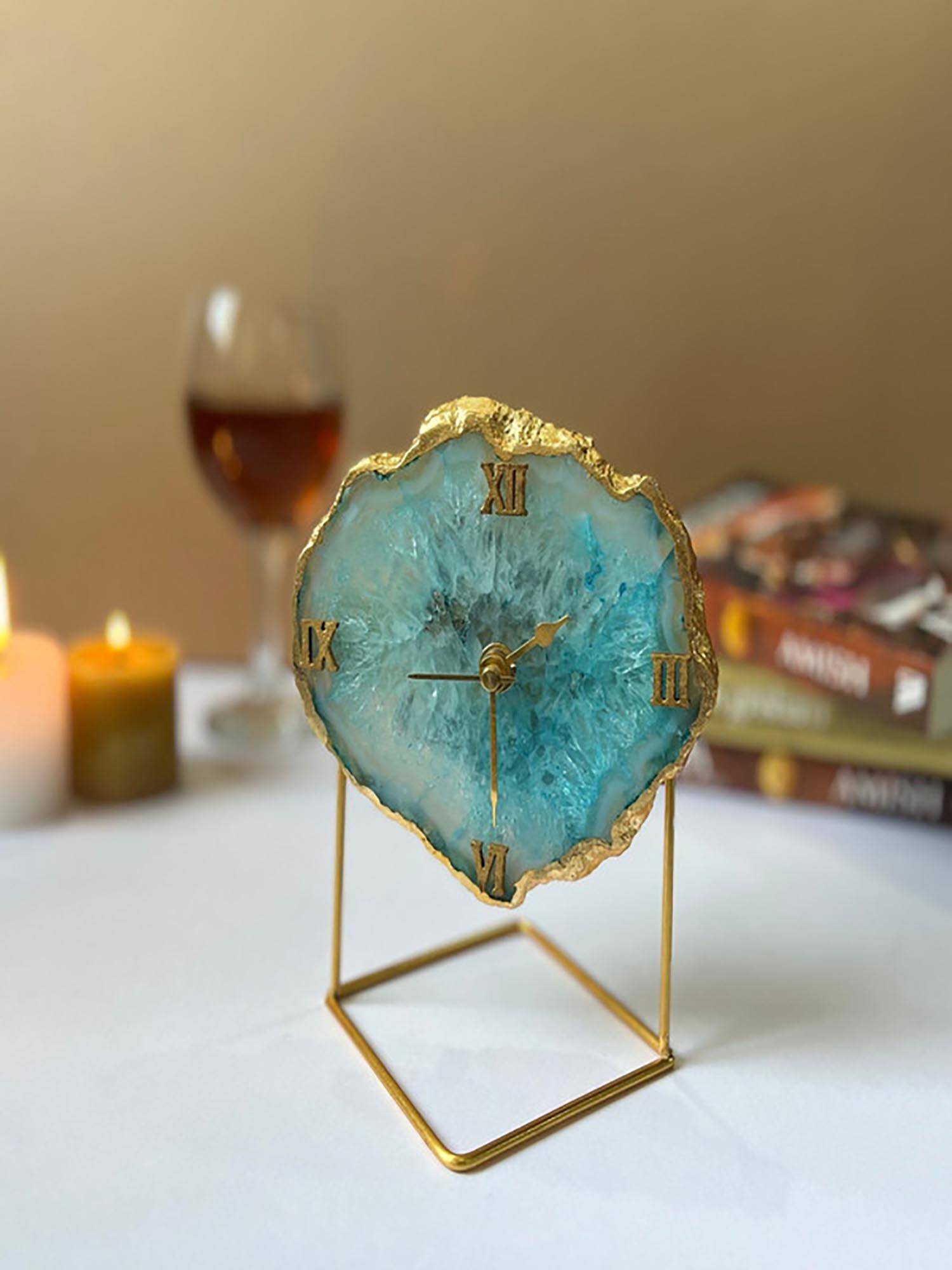 Homearte Crystal Agate Desk Clock- Turquoise