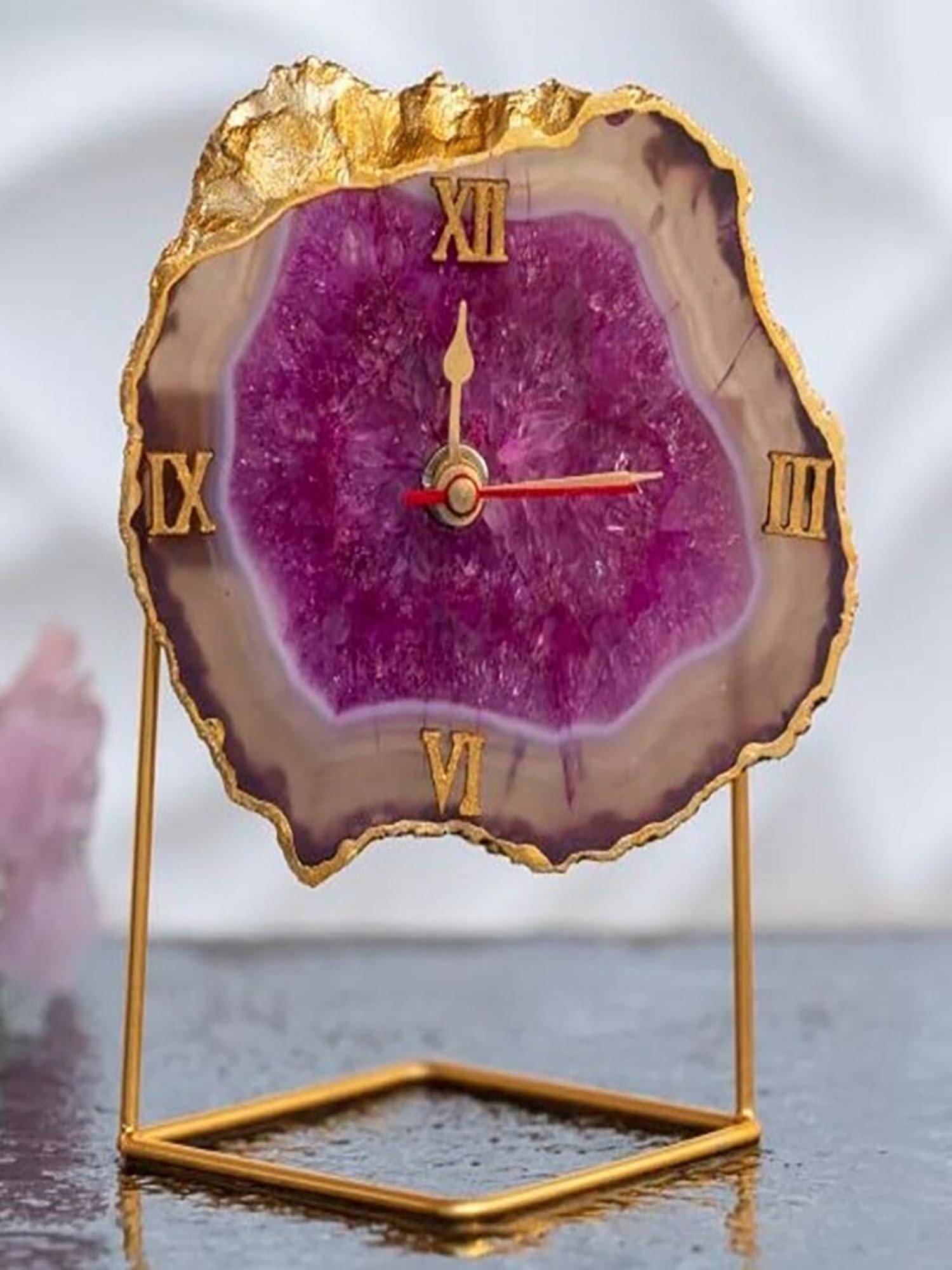 Homearte Brazilian Agate Desk Clock- Purple