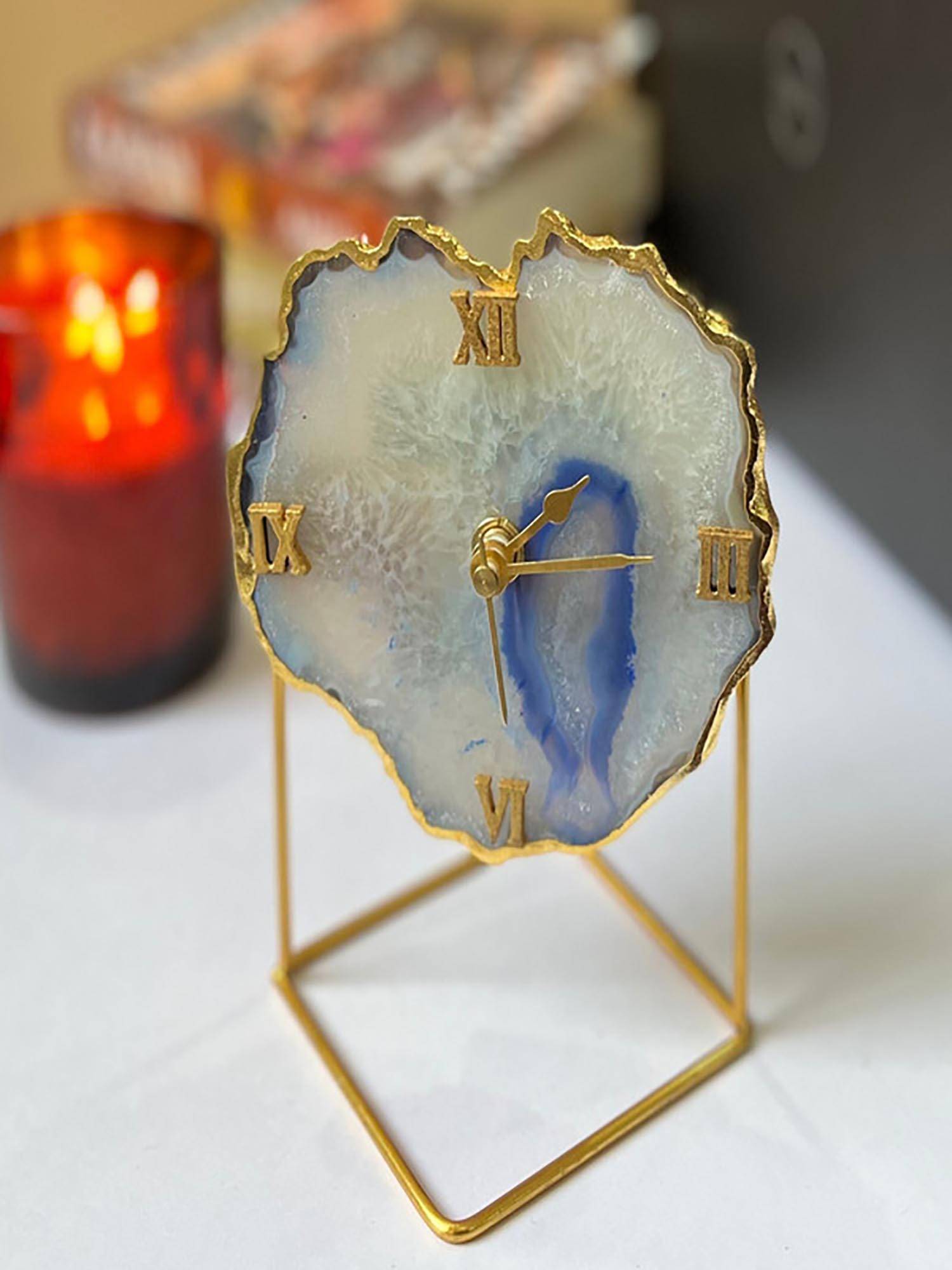 Homearte Brazilian Agate Desk Clock- Blue