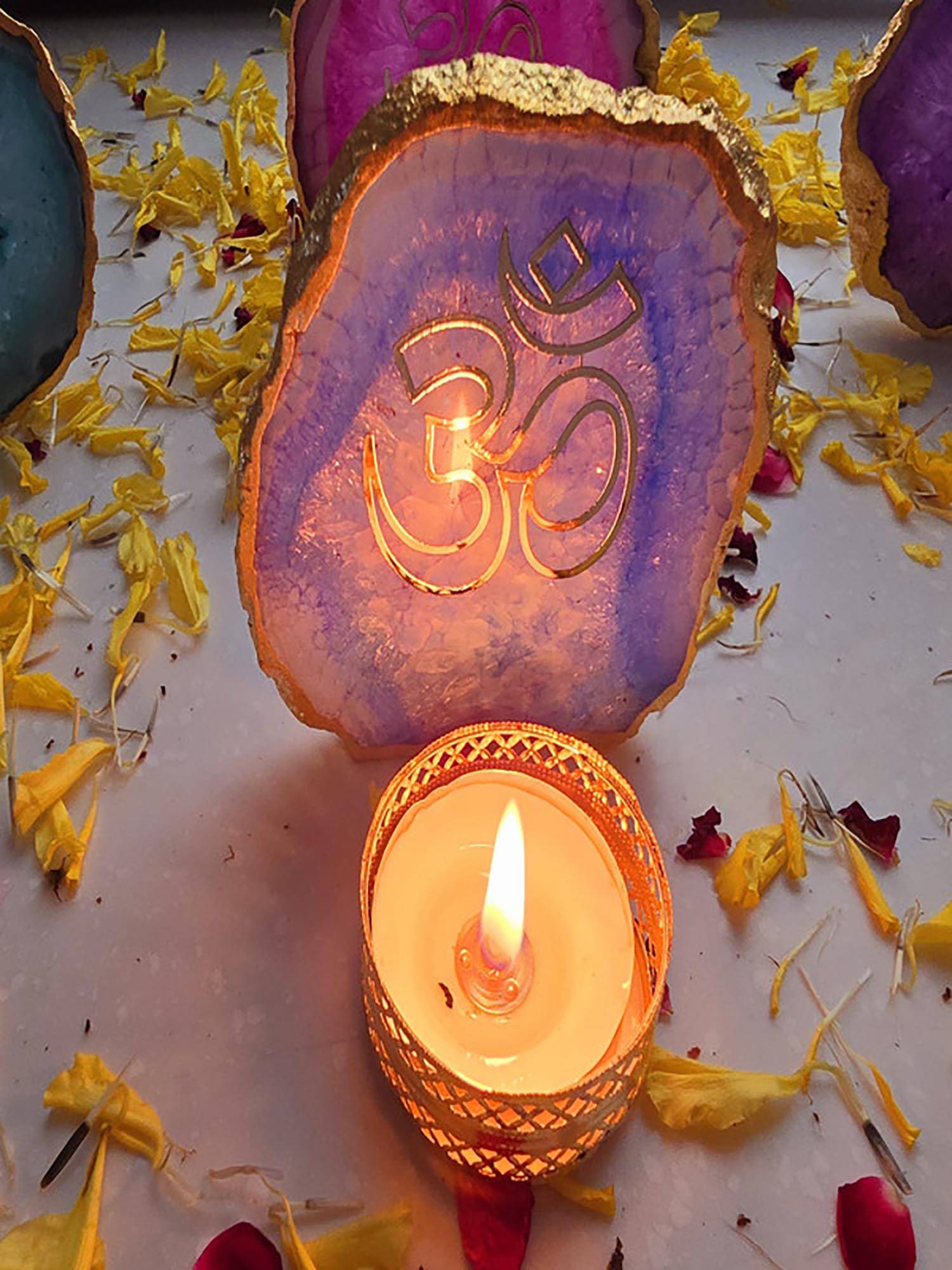 Homearte Agate Om Small Back Side Tealight- Blue