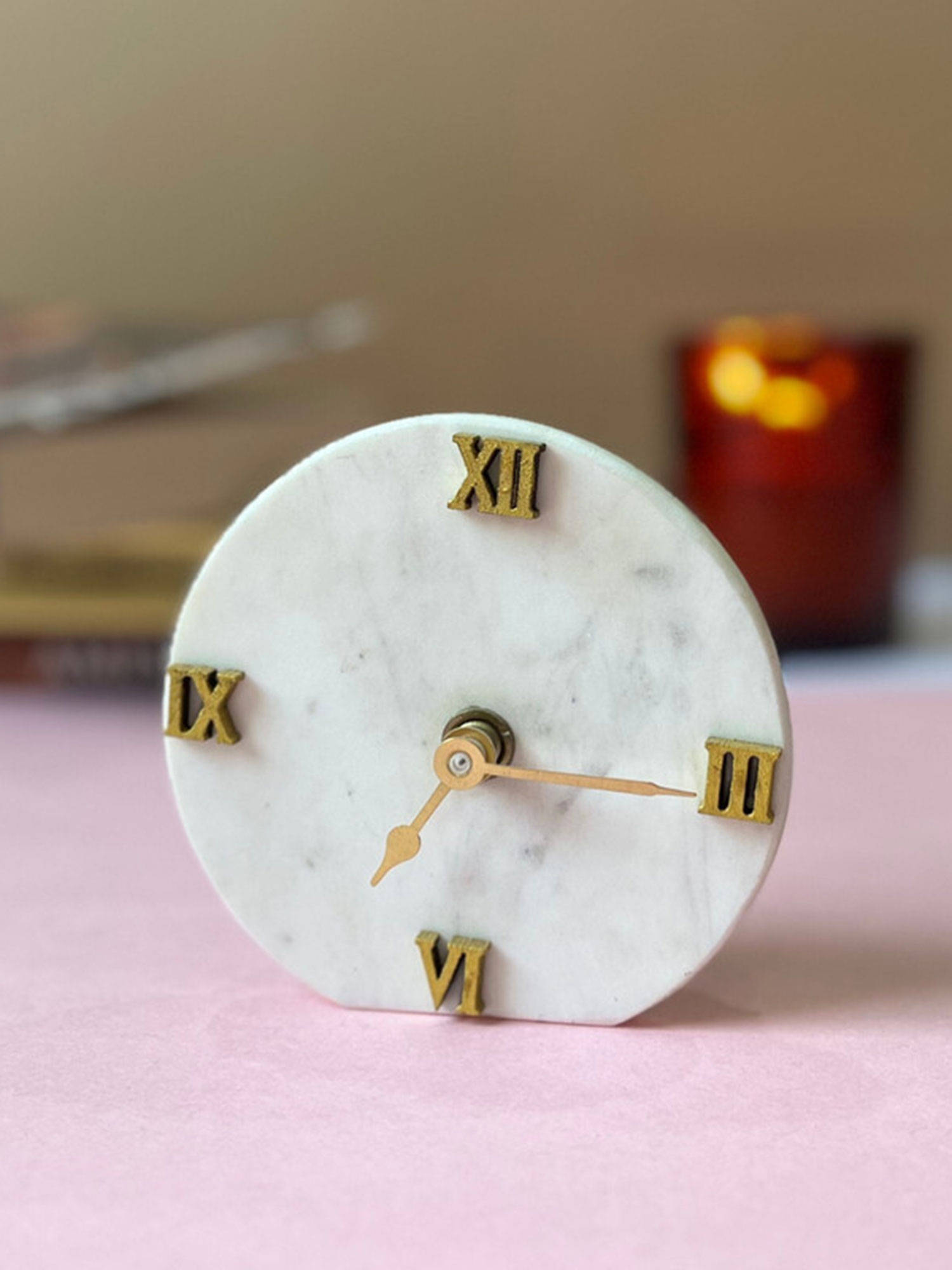 Homearte White Marble Round Shape Desk Clock
