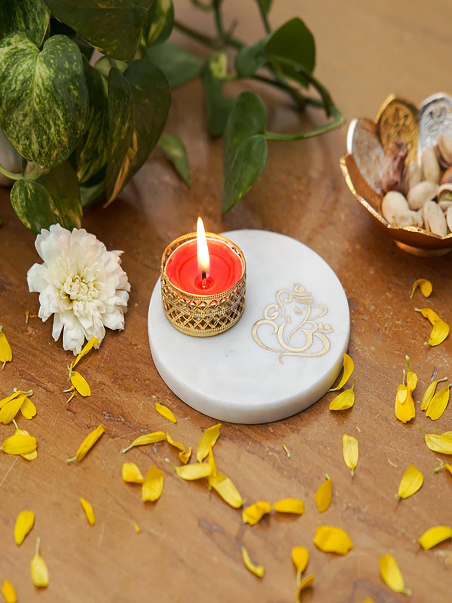 Homearte Ganesha Tea Light Holder White Marble Base