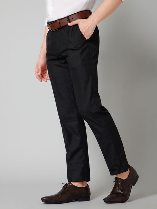 Buy Cantabil Mens Black Checkered Formal Trousers Online