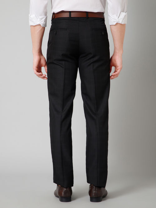 Cantabil Mens Black Checkered Formal Trousers