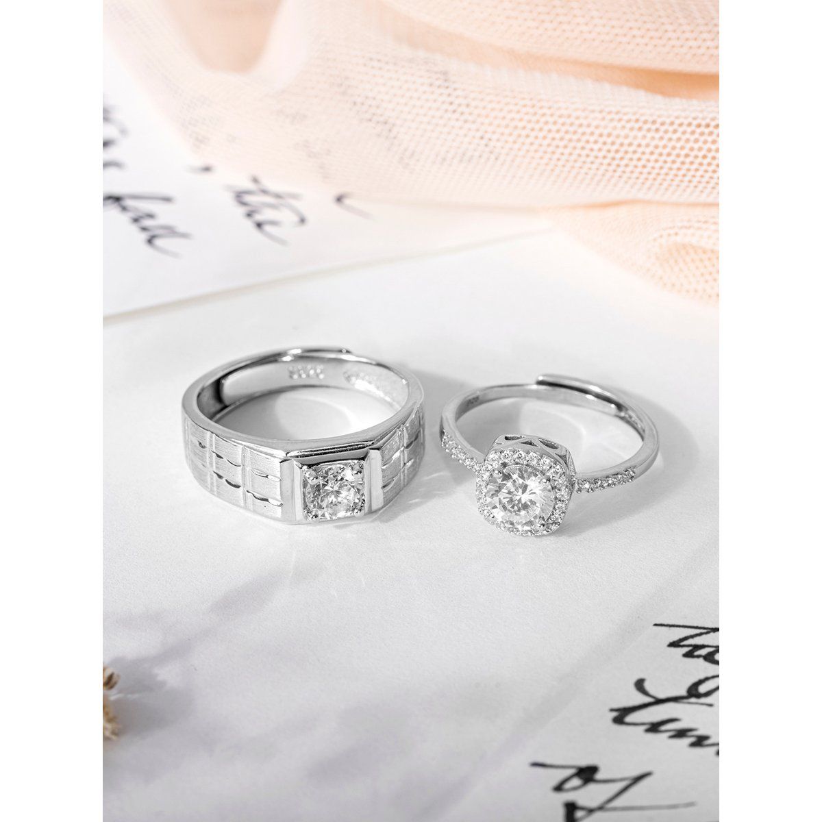 Enchanting Stones Adjustable 925 Sterling Silver Couple Rings