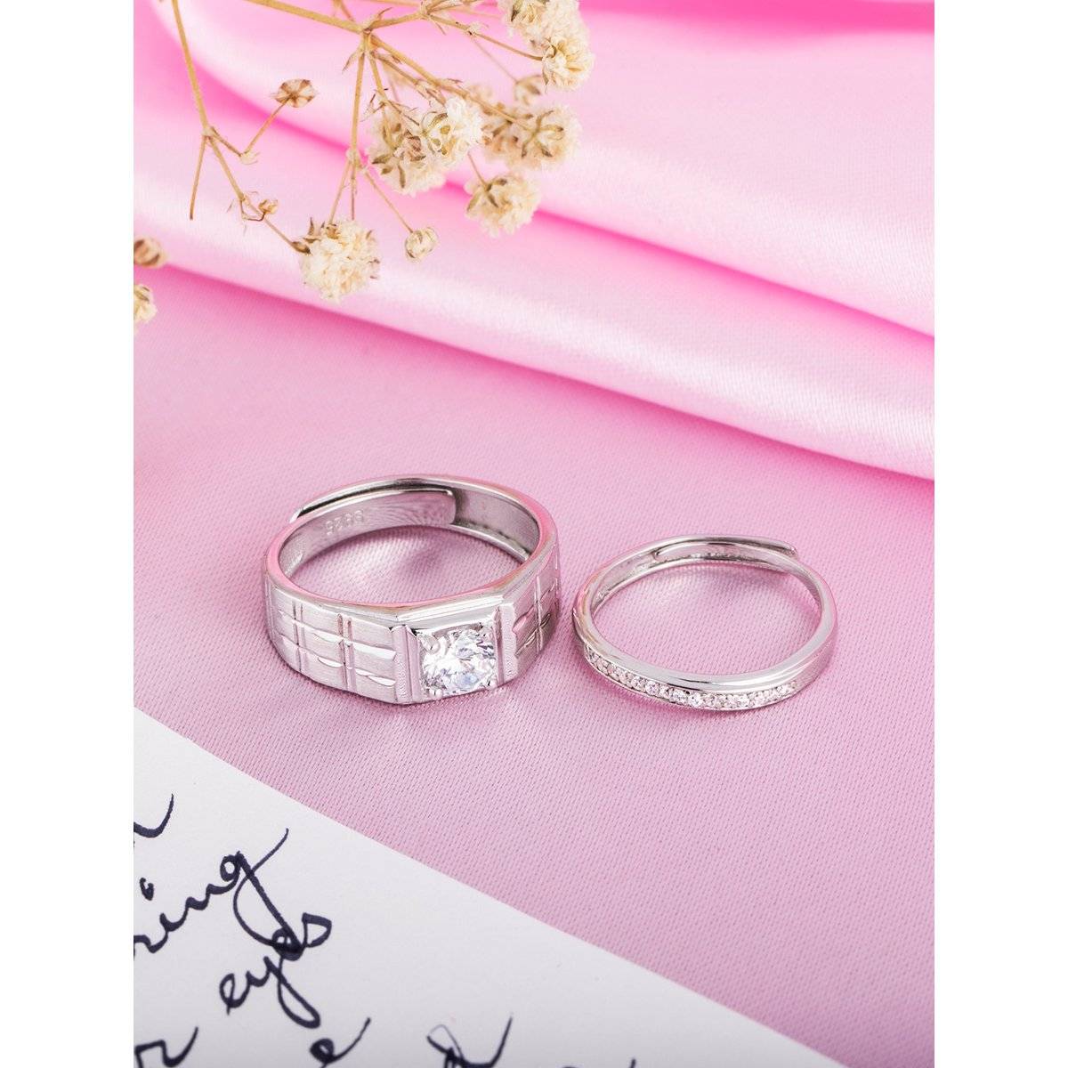 Zavya Everlasting Bliss Rhodium-Plated 925 Sterling Silver Solitaire Couple Ring