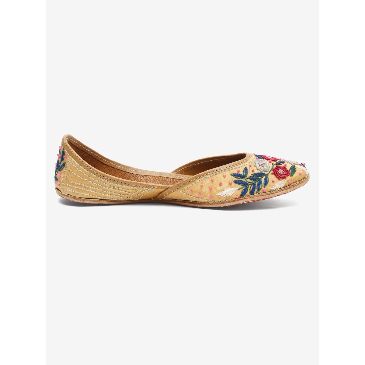 Glam Story Handcrafted Pure Leather Floral Embroidered Punjabi Jutti In Beige Buy Glam Story 