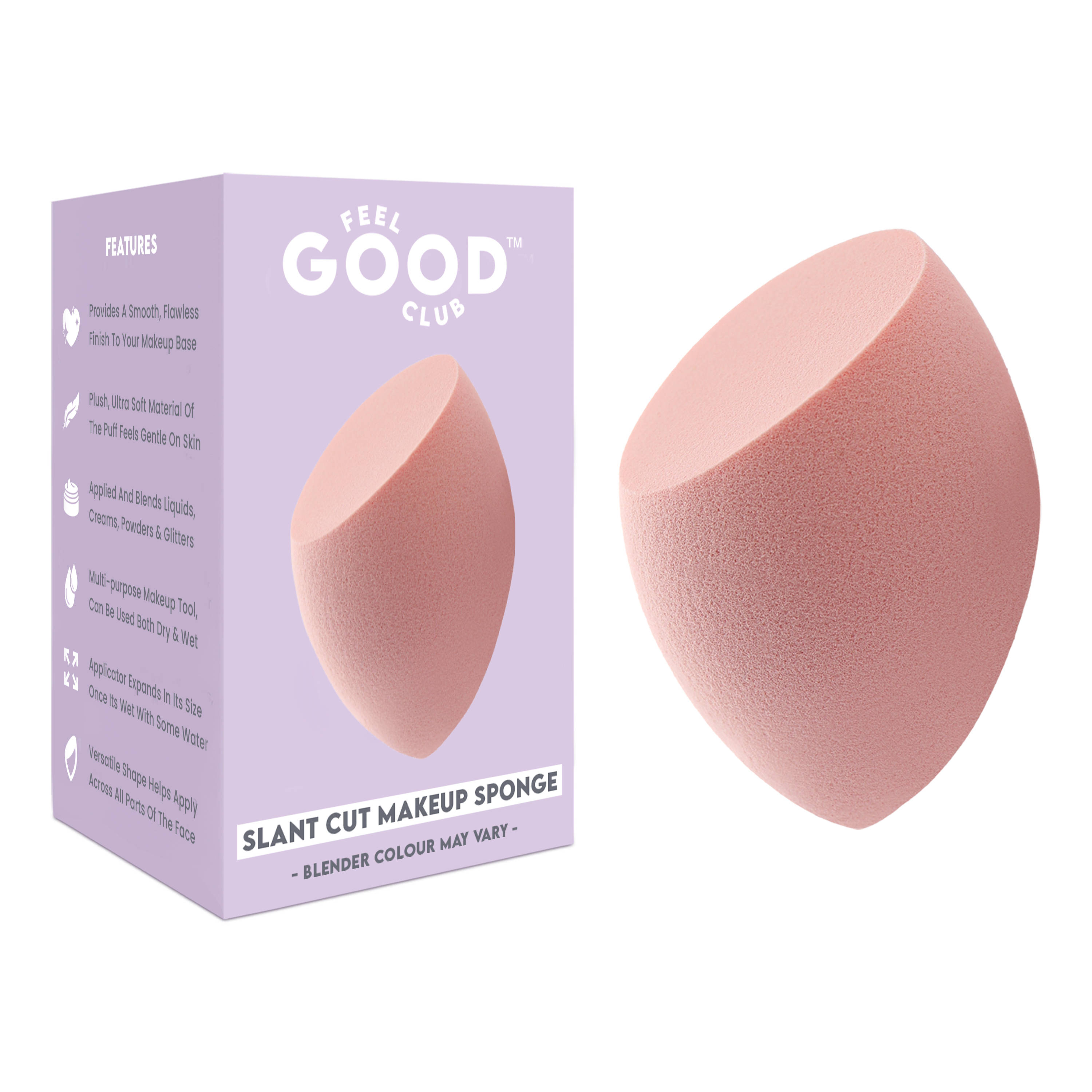 Feel Good Club Slant Cut Makeup Blender Sponge -Beauty Puff For Foundation Concealer Blush & Contour