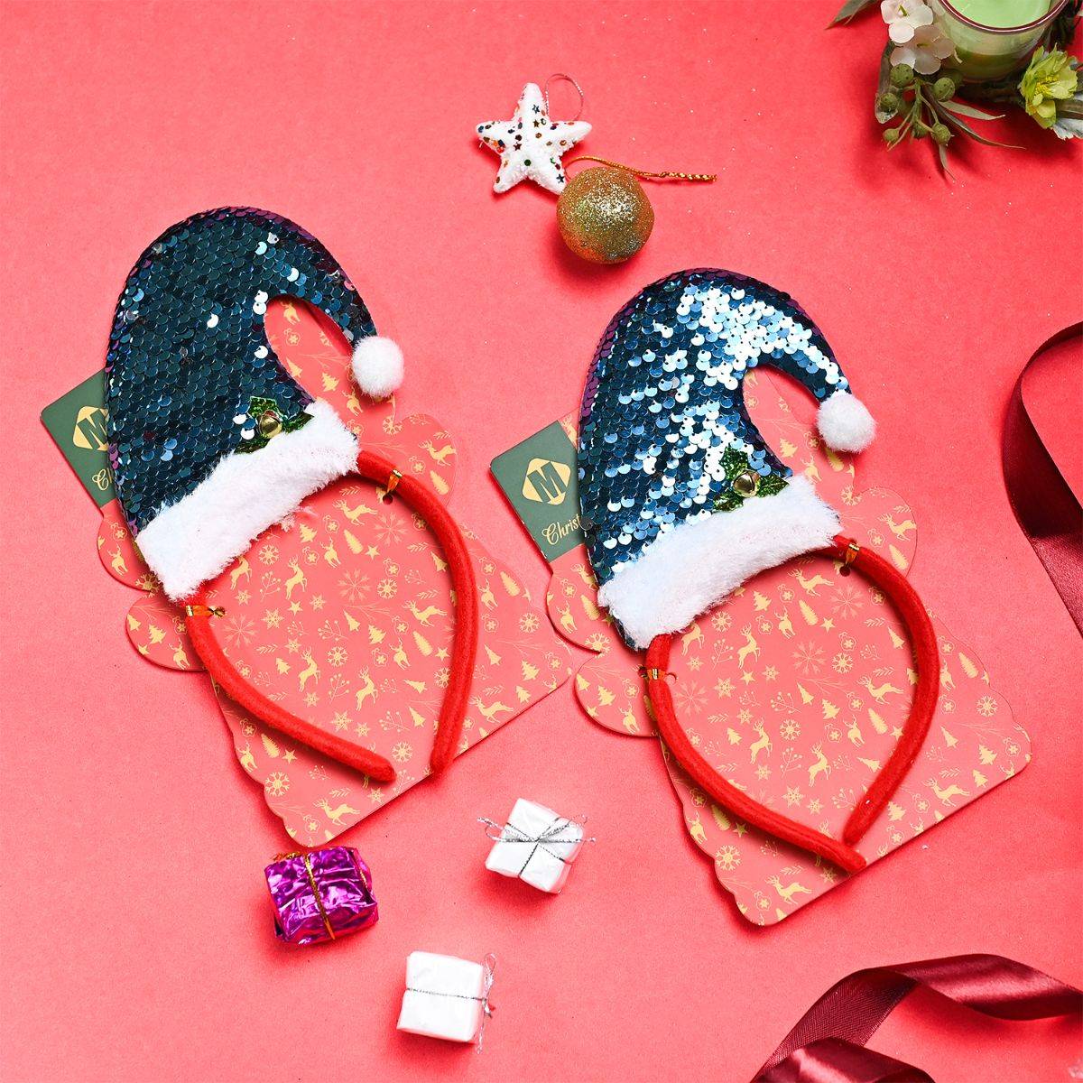 Voncasa Glossy Green and Red Plastic Christmas Headband (Set of 2)