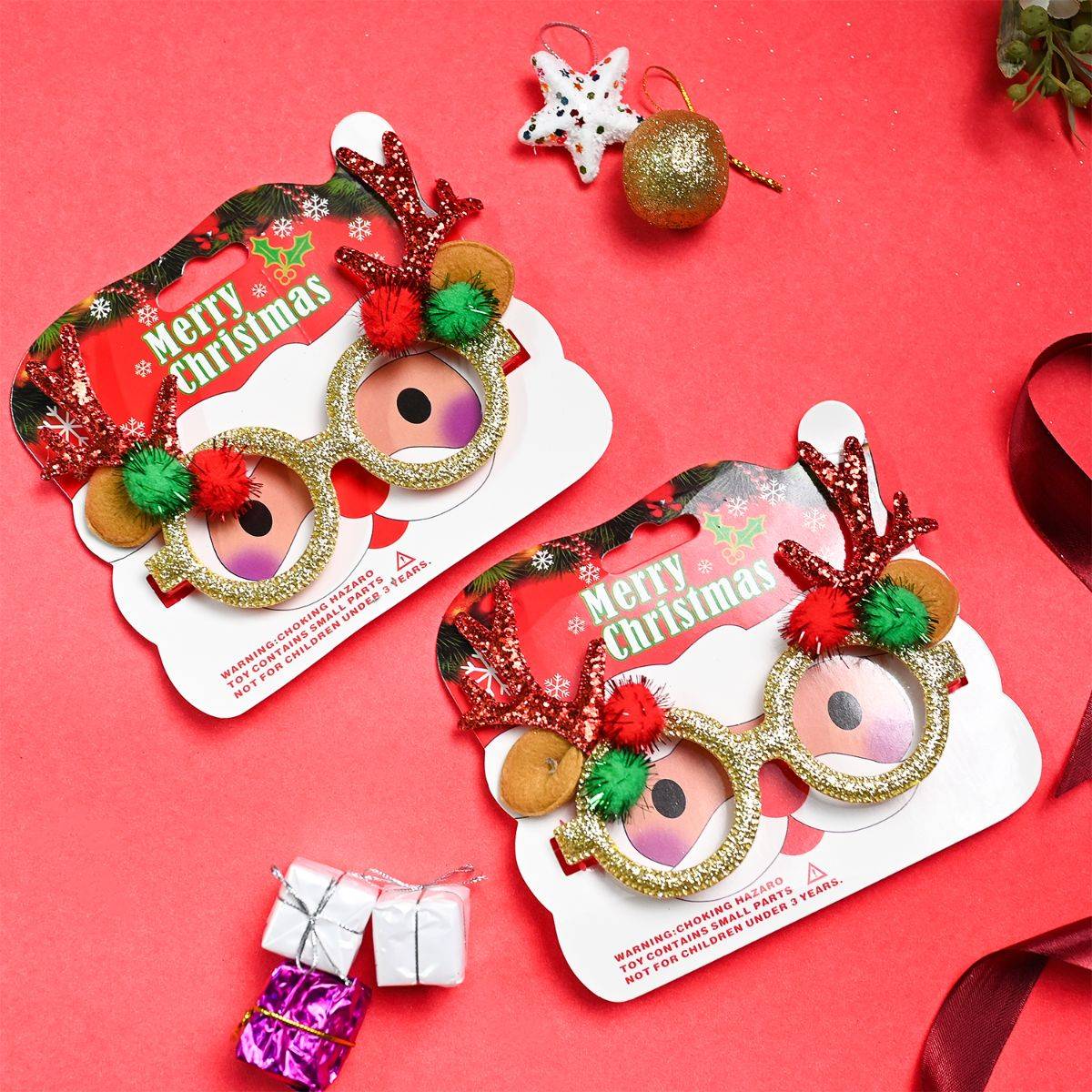 Voncasa Glossy Green Plastic Christmas Party Spectacles (Set of 2)