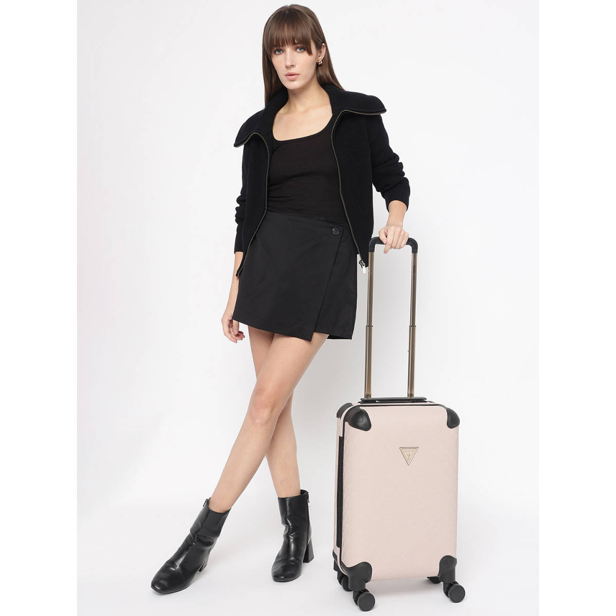 Guess Beige Rosewood Embossed Wilder 20 In 8-Wheeler Trolley Bag