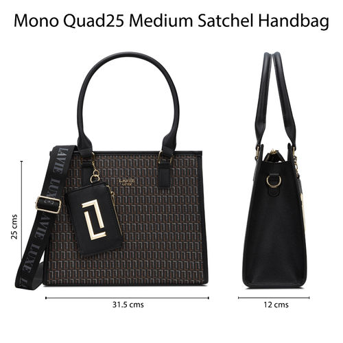 Lavie Luxe Women Black Mono Quad25 Handbag with Pouch Detachable Strap  (Set of 2) (M)